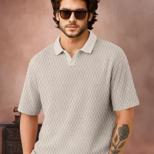 Force Men Solid, Self Design Polo Neck Polyester Red T-Shirt